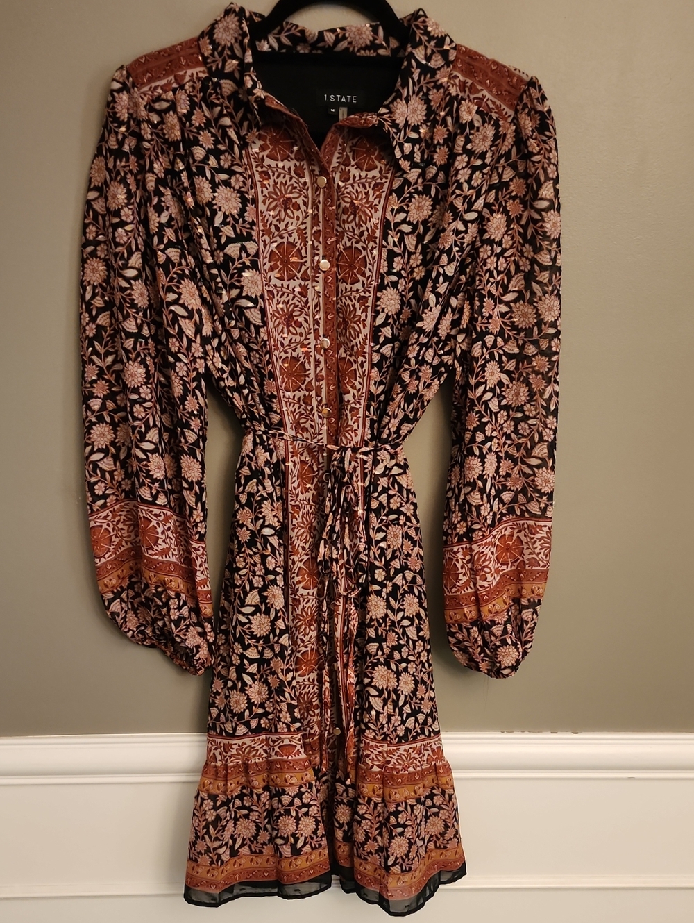 1. State Button Front Boho Mini Dress